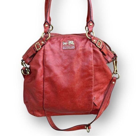 Coach 18641 Madison Leather Lindsey Satchel Purse Persimmon (Deep red orange) - Picture 1 of 15